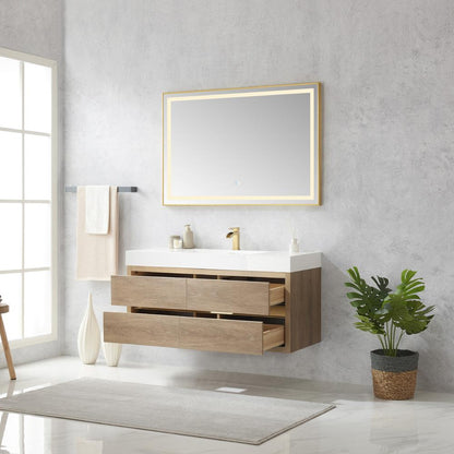 Single Sink Wall-Mount Bath Vanity Composite Integral Square Sink Top, Mirror