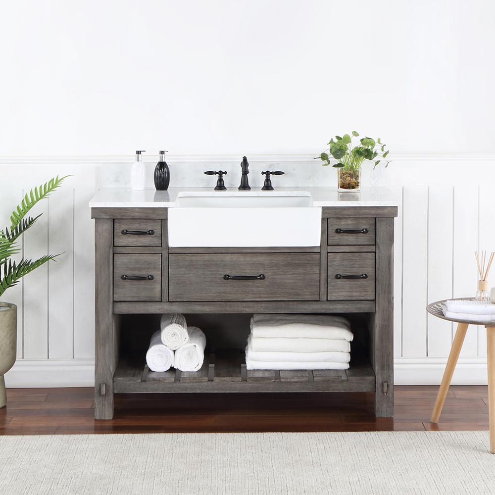 Single Bath Vanity with Composite Stone Top, White Farmhouse Basin