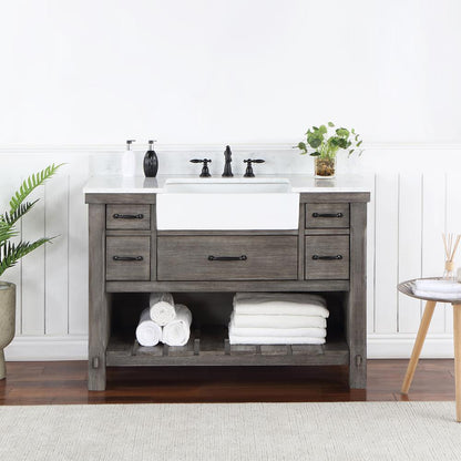 Single Bath Vanity with Composite Stone Top, White Farmhouse Basin