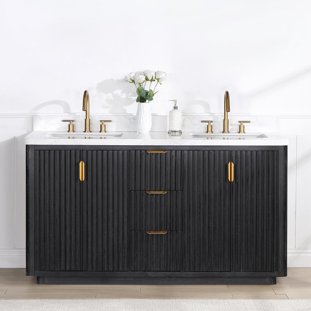Free-standing Double Bathroom Vanity with Composite top in Lightning White