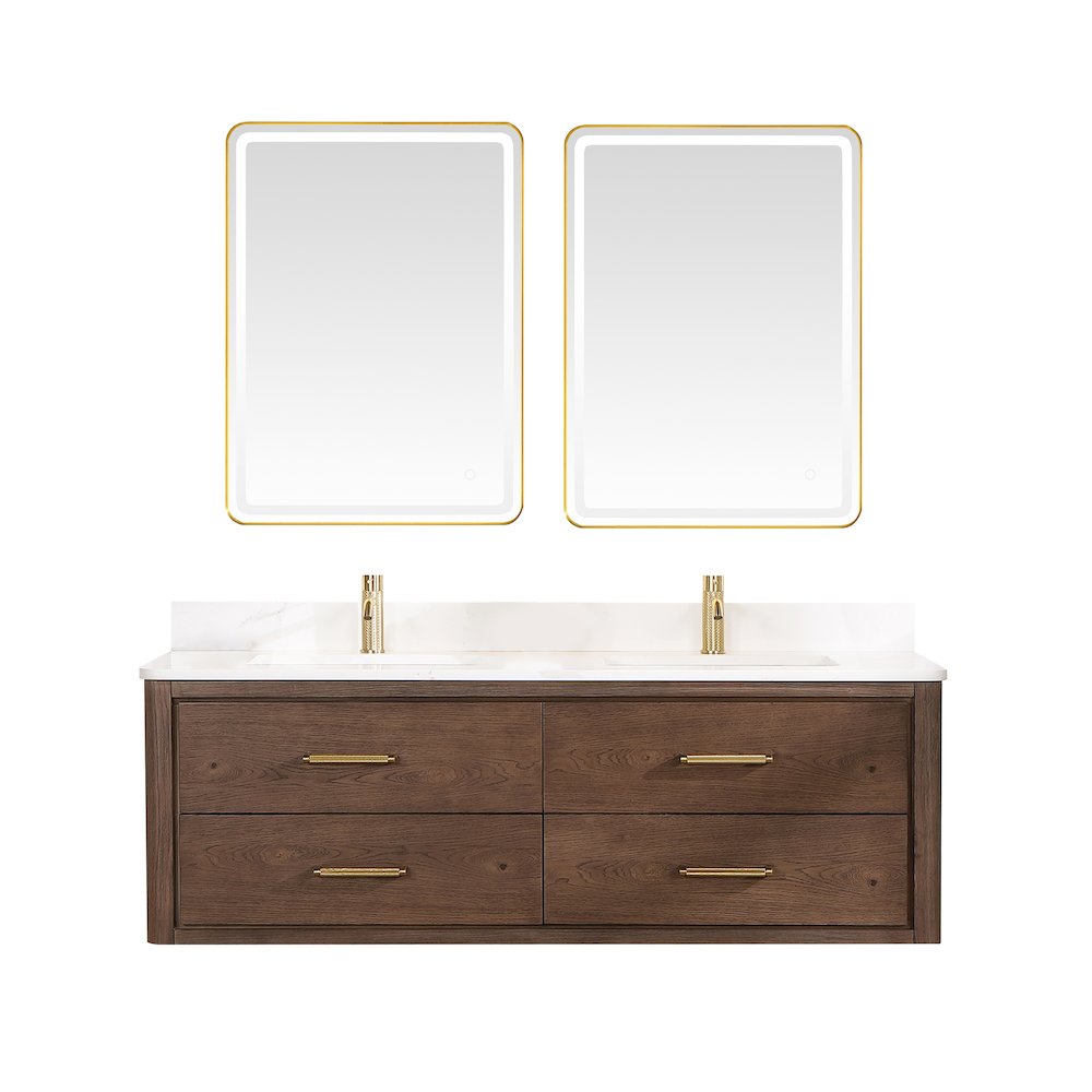 Cristo 60M" Floating Double Bath Vanity in Aged Dark Brown Oak