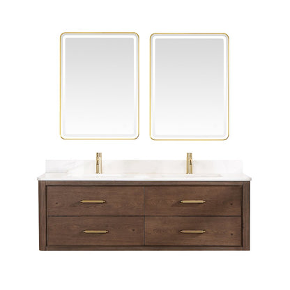 Cristo 60M" Floating Double Bath Vanity in Aged Dark Brown Oak