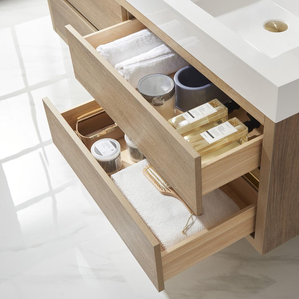 Double Sink Wall-Mount Bath Vanity Composite Integral Sink Top and Mirror