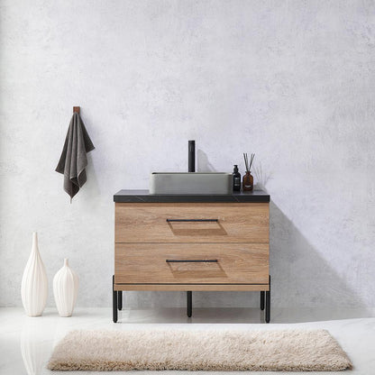 Single Sink Bath Vanity with Black Sintered Stone Top with Concrete Sink