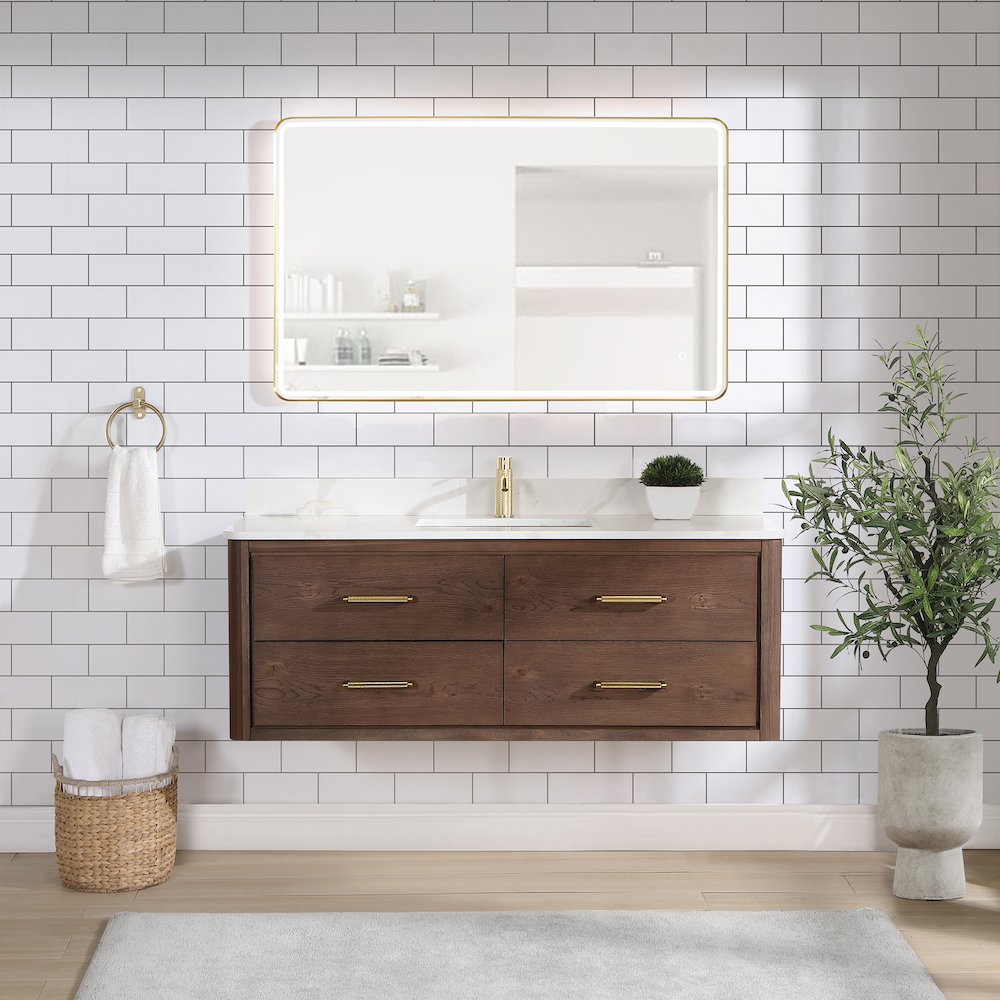 Cristo 55" Floating Single Bath Vanity in Aged Dark Brown Oak
