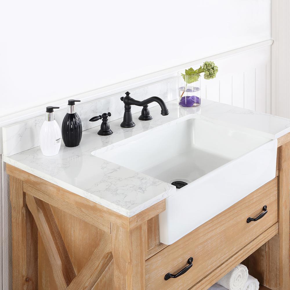 Single Bath Vanity with Composite Stone Top, White Farmhouse Basin
