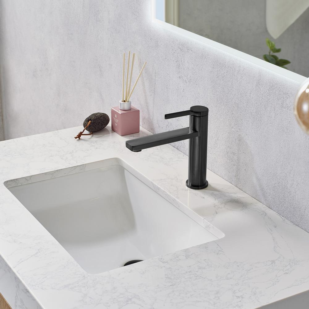 36B" Single Vanity with White Grain Stone Countertop With Mirror