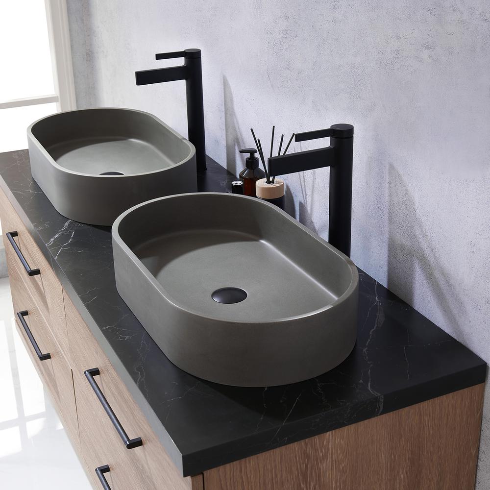 Double Sink Bath Vanity with Black Sintered Stone Top with Concrete Sink