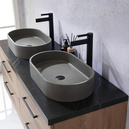 Double Sink Bath Vanity with Black Sintered Stone Top with Concrete Sink