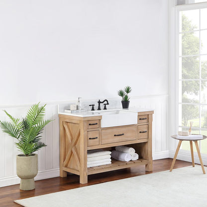 Single Bath Vanity with Composite Stone Top, White Farmhouse Basin