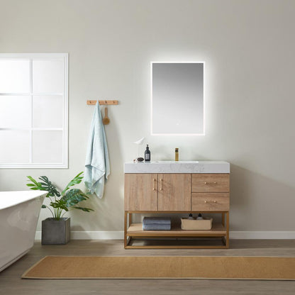 42" Single Vanity with White Grain Stone Countertop With Mirror