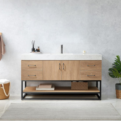 60BS" Single Sink Bath Vanity with White Grain Stone Countertop