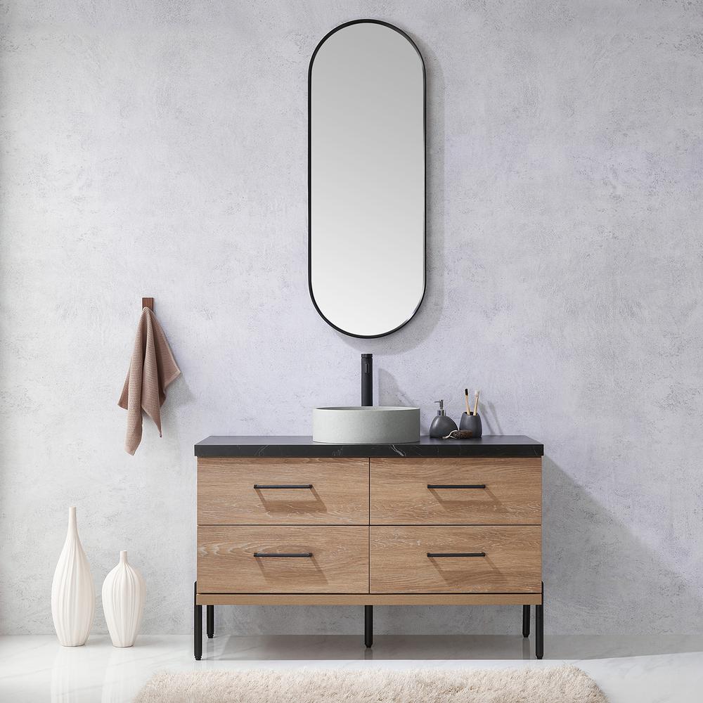 Single Sink Bath Vanity with Sintered Stone Top with Concrete Sink and Mirror