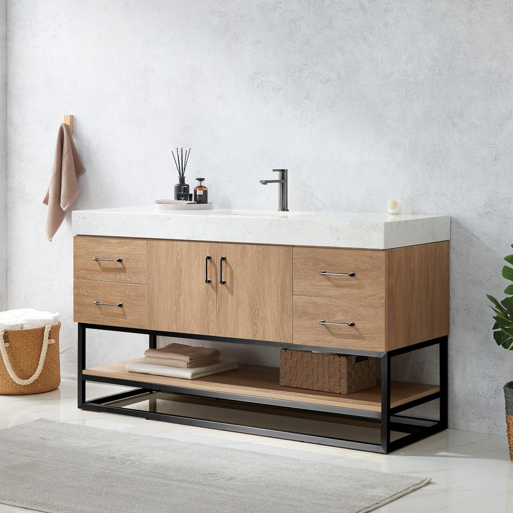 60BS" Single Sink Bath Vanity with White Grain Stone Countertop