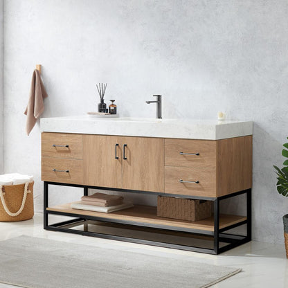 60BS" Single Sink Bath Vanity with White Grain Stone Countertop