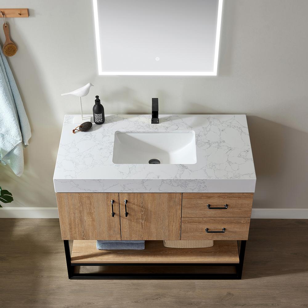 42B" Single Vanity with White Grain Stone Countertop With Mirror