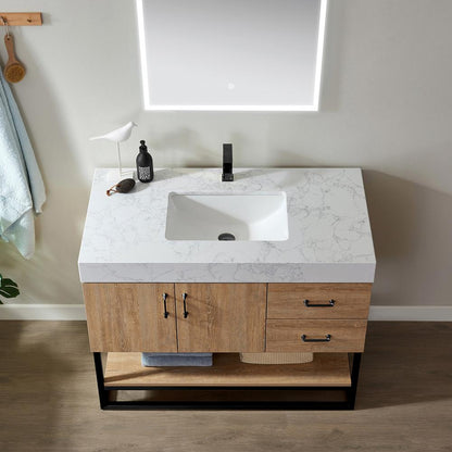 42B" Single Vanity with White Grain Stone Countertop With Mirror