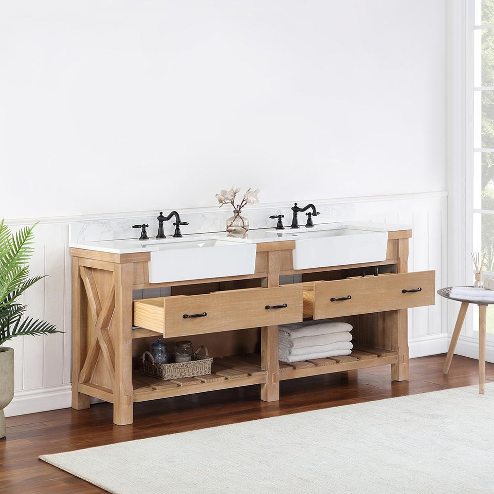 Double Bath Vanity with Composite Stone Top, White Farmhouse Basin