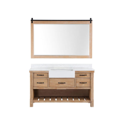 Single Bath Vanity with Composite Stone Top, White Farmhouse Basin and Mirror