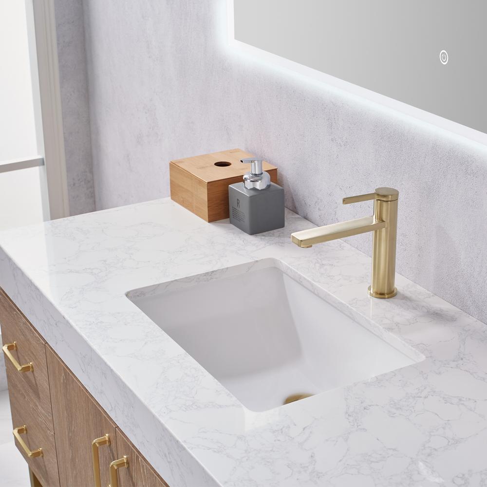 48" Single Vanity with White Grain Stone Countertop With Mirror