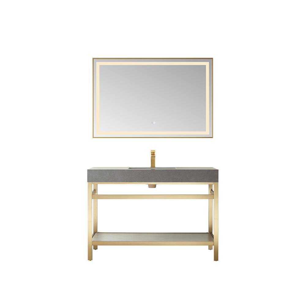 Single Sink Bath Vanity Metal Support with Grey Sintered Stone Top and Mirror