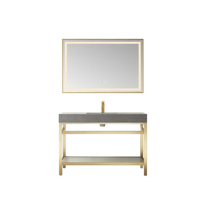 Single Sink Bath Vanity Metal Support with Grey Sintered Stone Top and Mirror