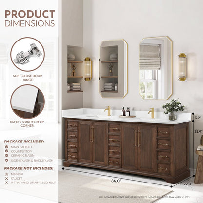 Tokyo 84" Freestanding Double Bath Vanity in Aged Dark Brown Oak
