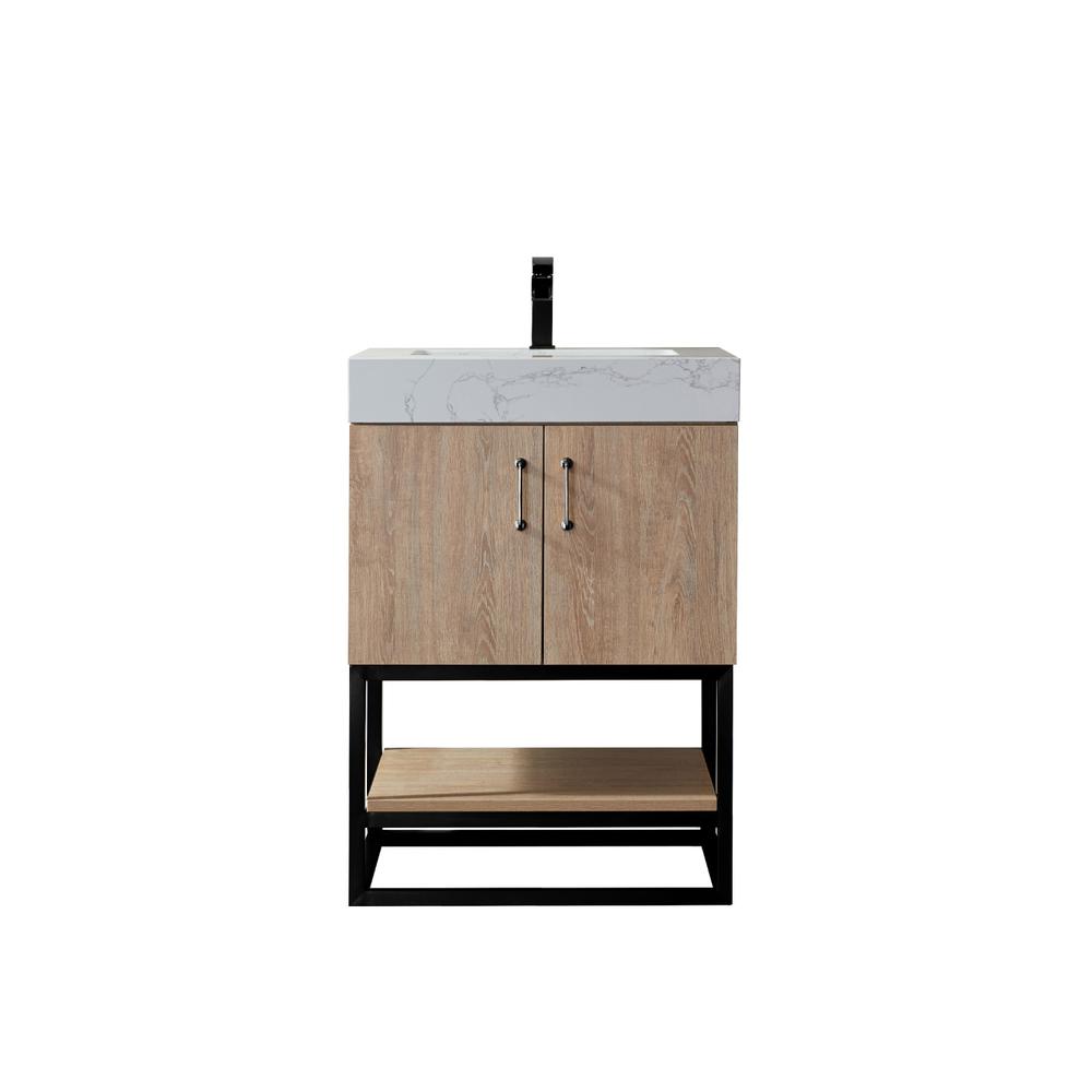 24B" Single Vanity with White Grain Stone Countertop Without Mirror