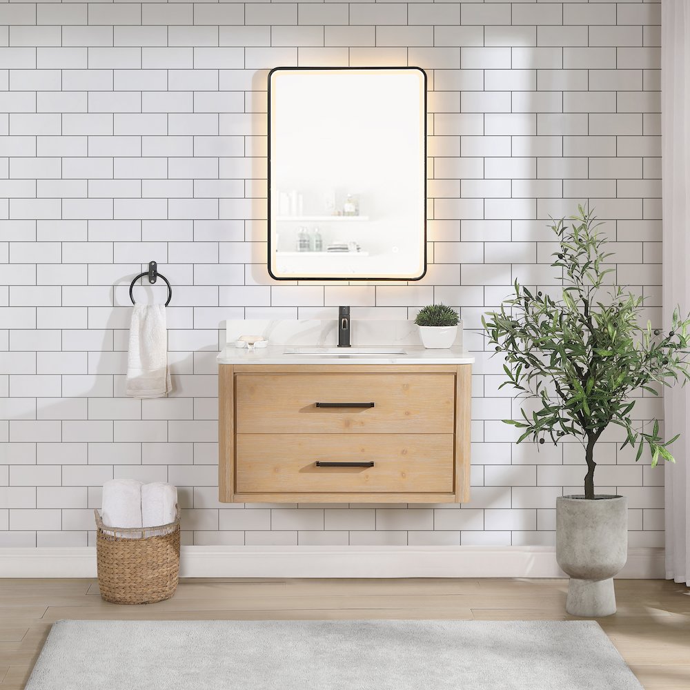 Cristo 36" Floating Single Bath Vanity in Fir Wood Brown