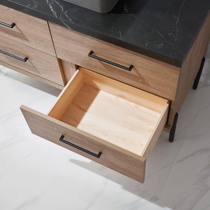 Single Sink Bath Vanity with Sintered Stone Top with Concrete Sink and Mirror