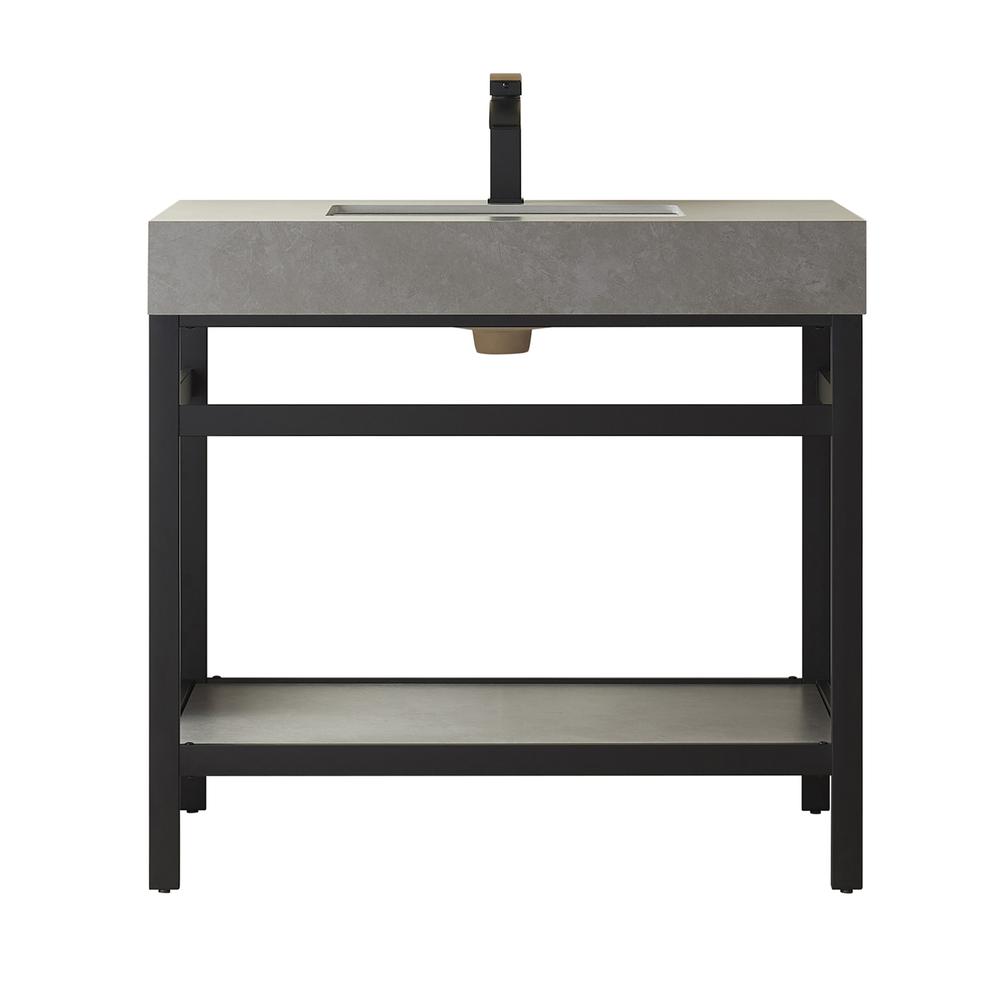Single Sink Bath Vanity Metal Support with Grey Sintered Stone Top