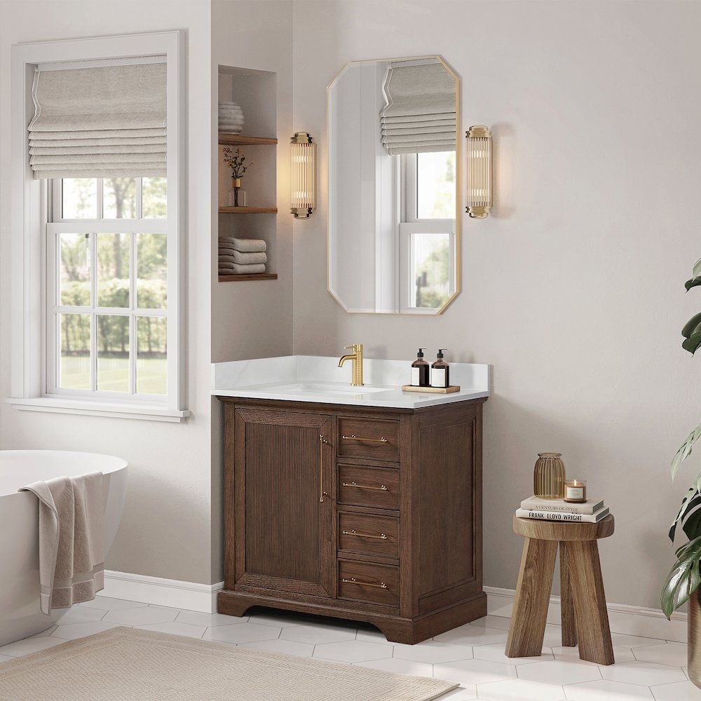 Tokyo 36" Freestanding Single Bath Vanity in Aged Dark Brown Oak