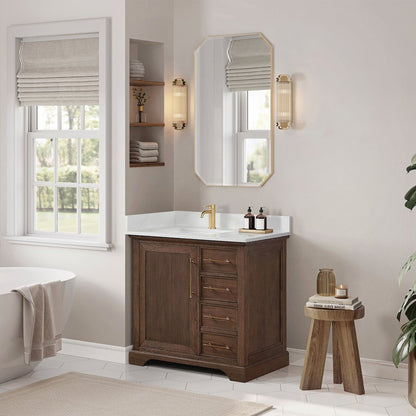 Tokyo 36" Freestanding Single Bath Vanity in Aged Dark Brown Oak