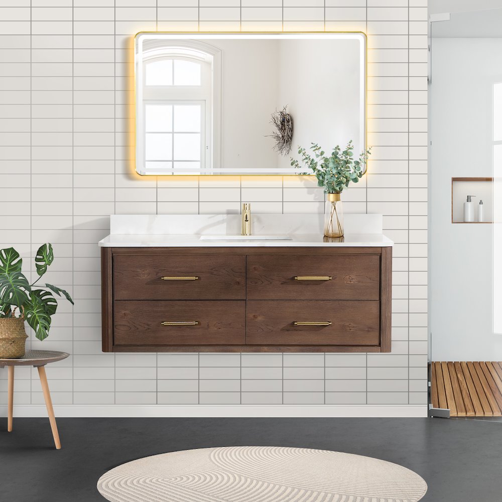 Cristo 55" Floating Single Bath Vanity in Aged Dark Brown Oak