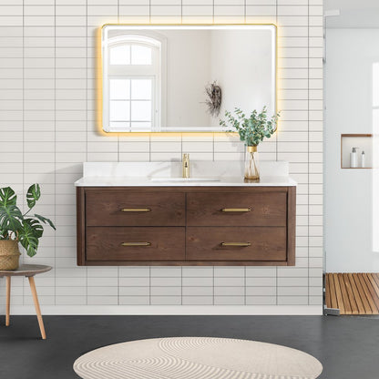 Cristo 55" Floating Single Bath Vanity in Aged Dark Brown Oak