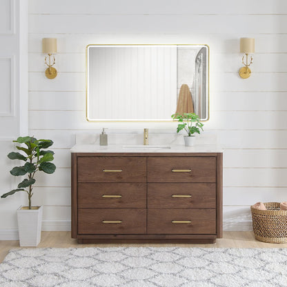 Porto 55" Free-standing Single Bath Vanity in Aged Dark Brown Oak