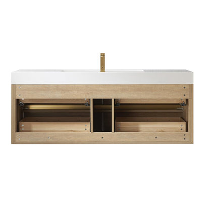 Single Sink Wall-Mount Bath Vanity Composite Integral Sink Top and Mirror