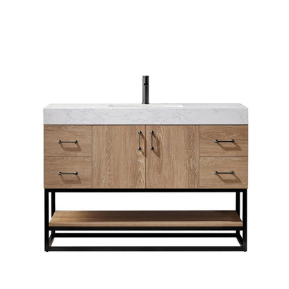48B" Single Vanity with White Grain Stone Countertop Without Mirror