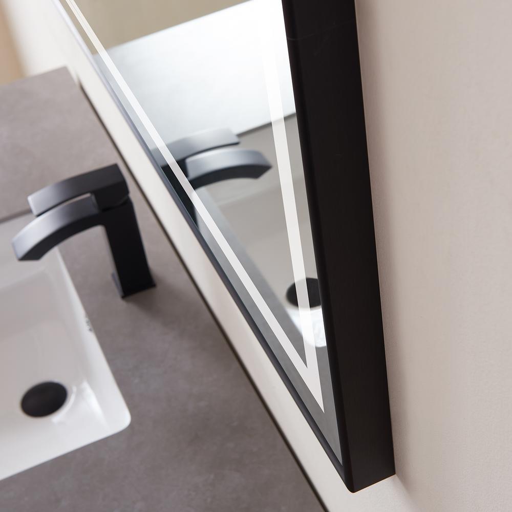36" Rectangular Aluminum Framed LED Wall Mount Bathroom Vanity Mirror in Black