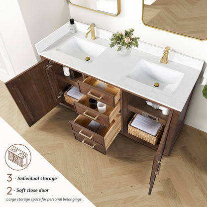 Jakarta 60M" Freestanding Double Bath Vanity in Aged Dark Brown Oak