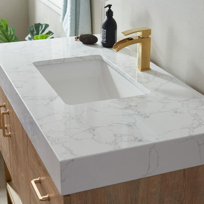 42" Single Vanity with White Grain Stone Countertop Without Mirror