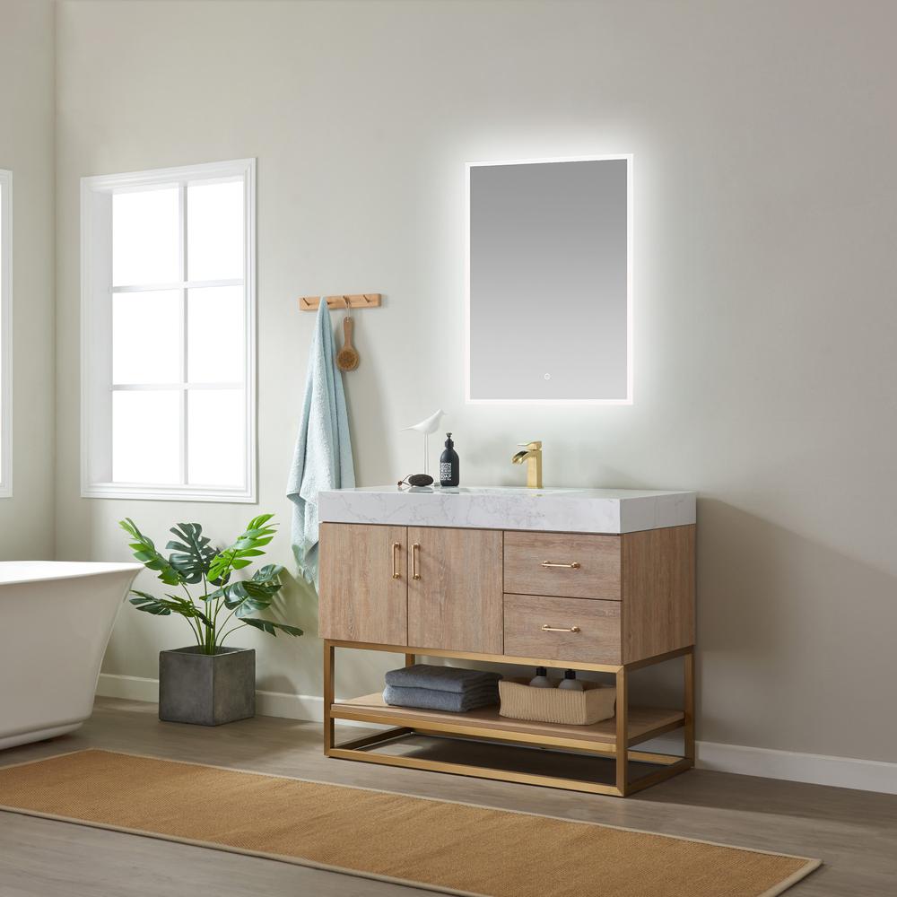 42" Single Vanity with White Grain Stone Countertop With Mirror