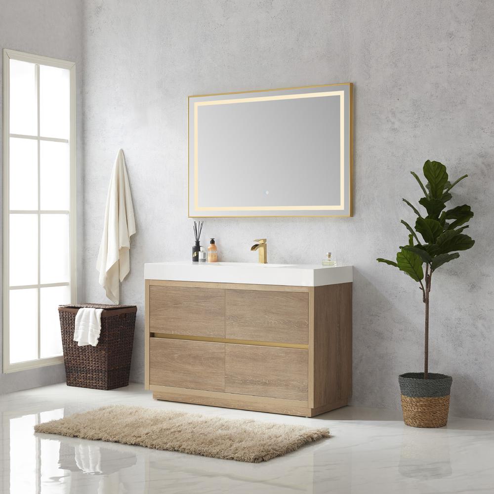 Single Sink Bath Vanity with Composite Integral Square Sink Top and Mirror