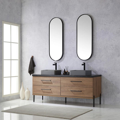 Double Sink Bath Vanity with Sintered Stone Top with Concrete Sink and Mirror