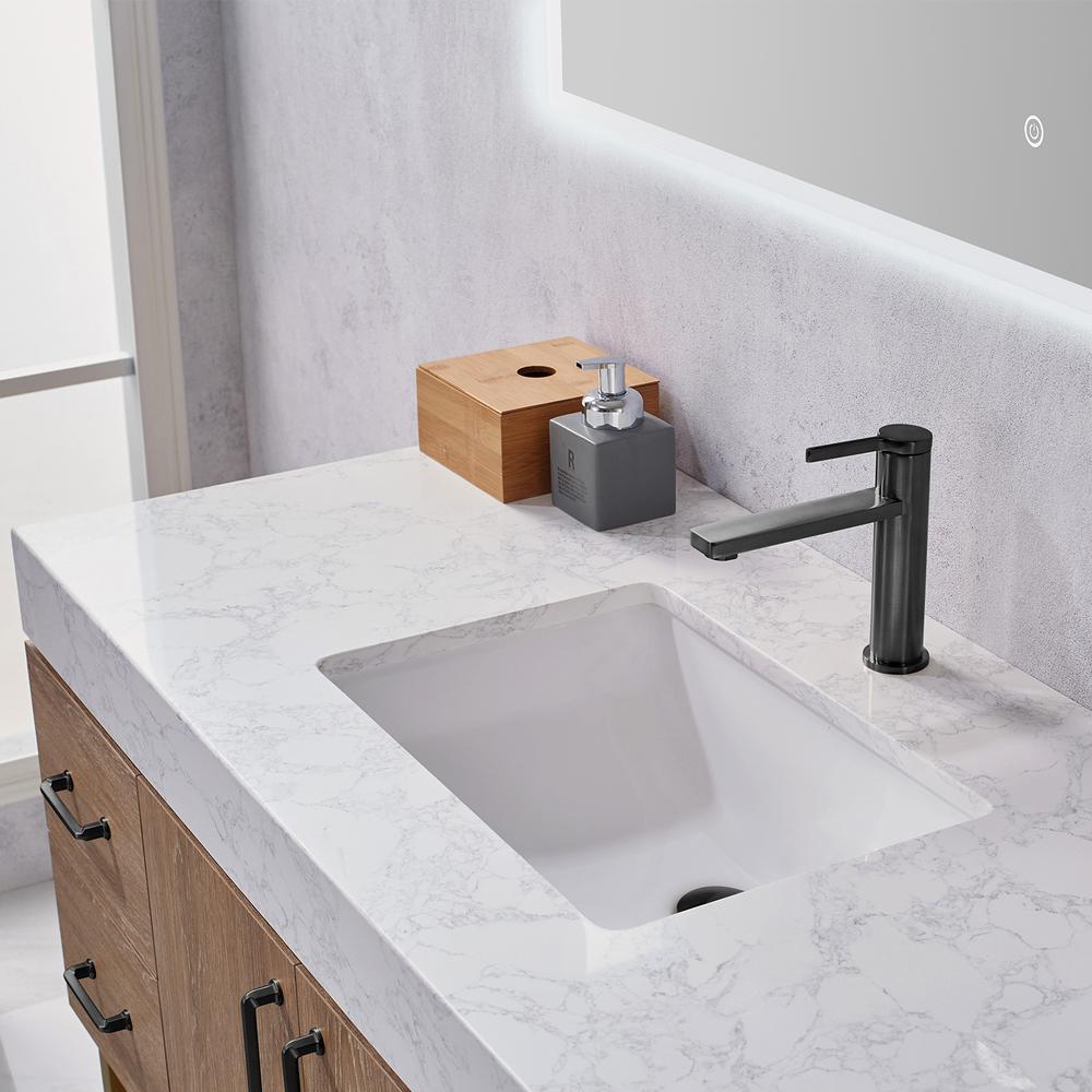 48B" Single Vanity with White Grain Stone Countertop With Mirror