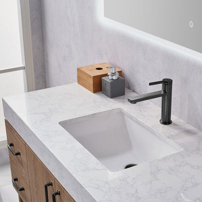 48B" Single Vanity with White Grain Stone Countertop With Mirror