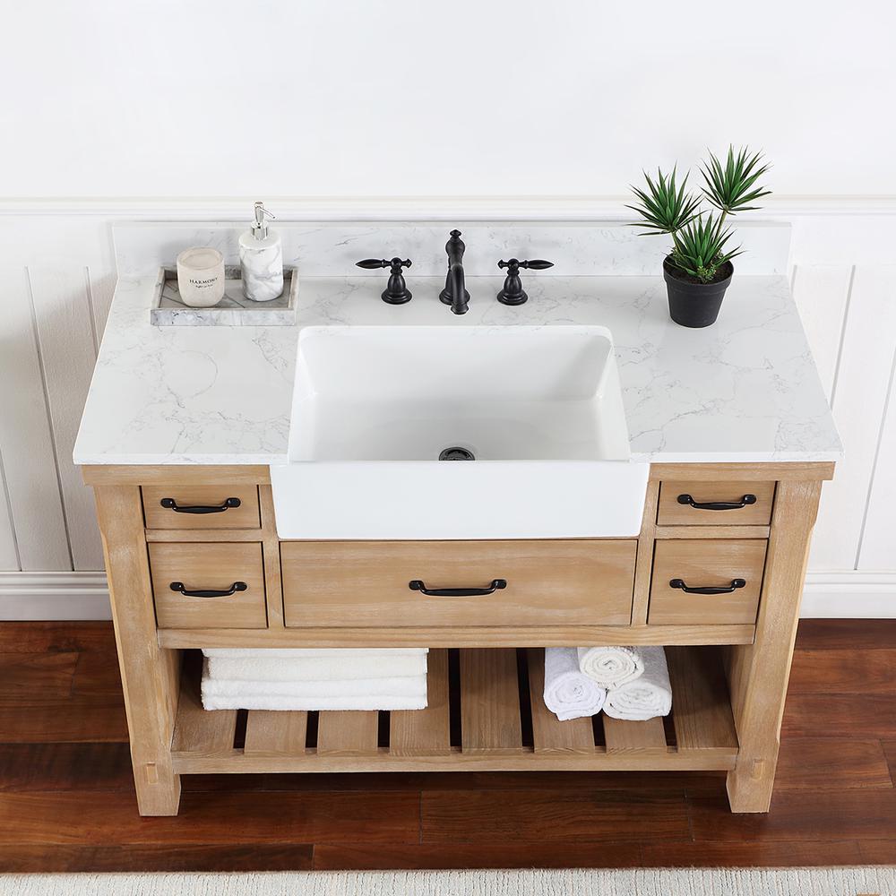 Single Bath Vanity with Composite Stone Top, White Farmhouse Basin