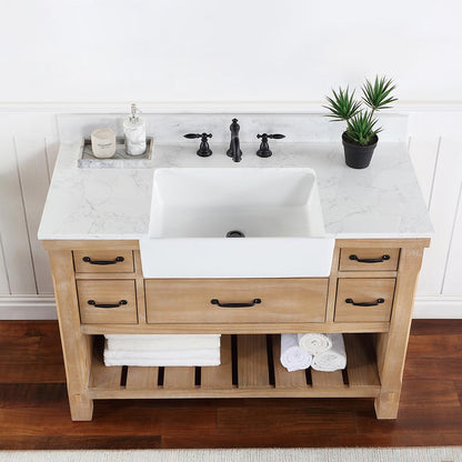 Single Bath Vanity with Composite Stone Top, White Farmhouse Basin