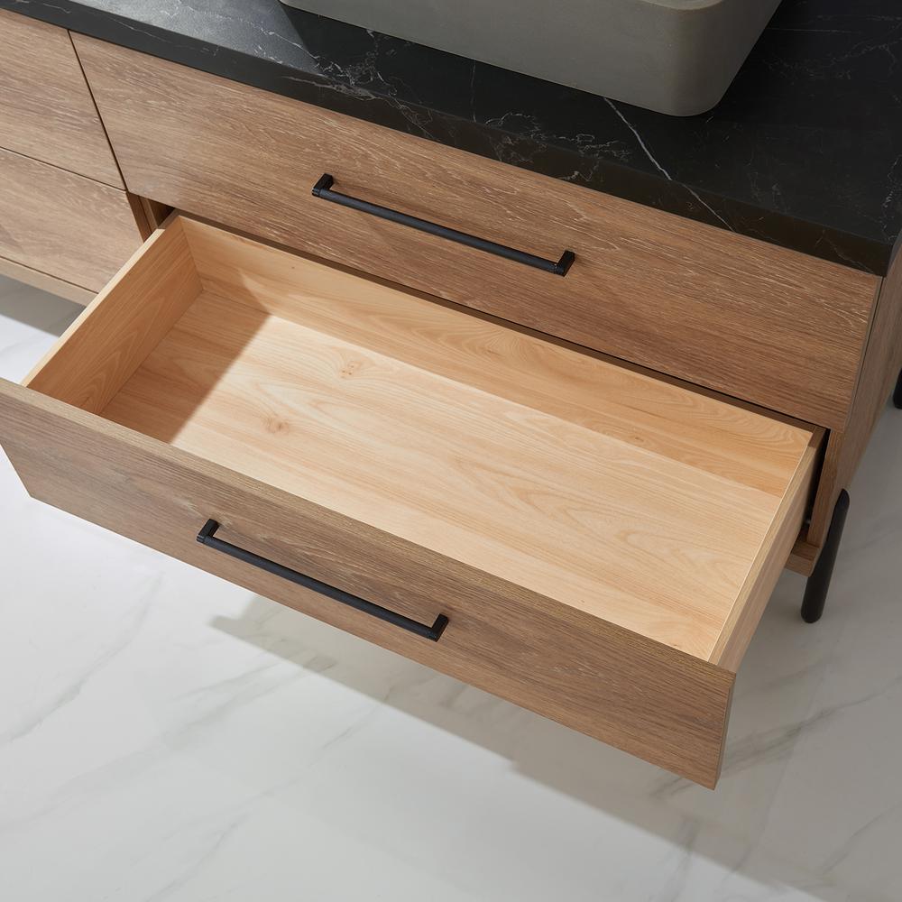 Double Sink Bath Vanity with Sintered Stone Top with Concrete Sink and Mirror