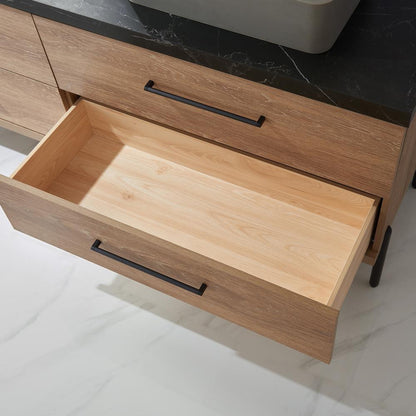 Double Sink Bath Vanity with Sintered Stone Top with Concrete Sink and Mirror